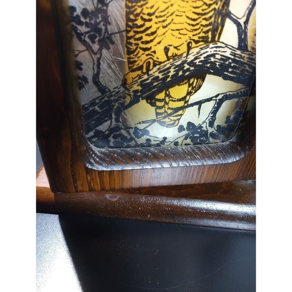 Vintage Owl Glass Wooden Lantern Box Candle Holder Brown - Picture 11 of 14